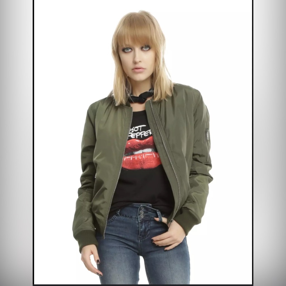 Y2K Bomber MA-1 Flight Hot Topic Your It Girl Olive Green Women's Jacket Size XL
